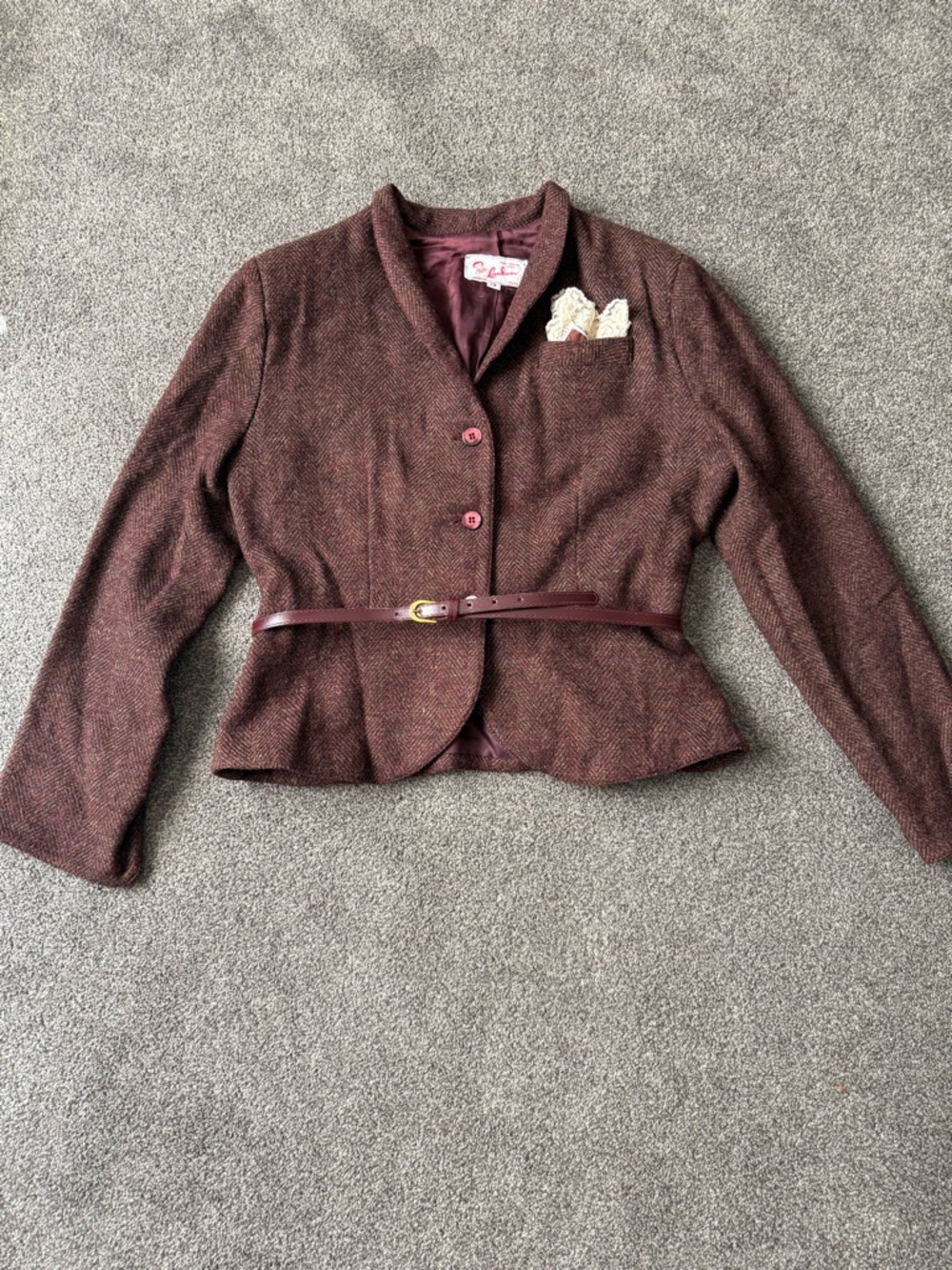 Vintage Women's Brown Tweed Belted Jacket